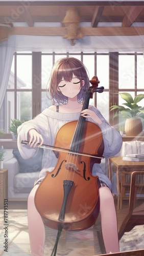 A girl practicing cello