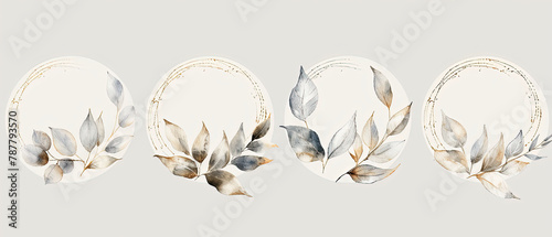 a three oval frames with leaves and birds on them