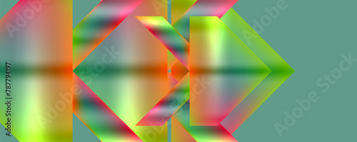 A visually stunning computergenerated image featuring a colorful geometric pattern with a symmetrical arrangement of triangles and rectangles in vibrant tints and shades of magenta and electric blue