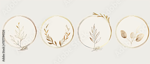 a image of a set of four oval frames with leaves and branches