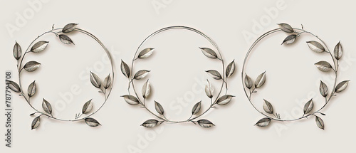 a two oval metal wall sculptures with leaves on them