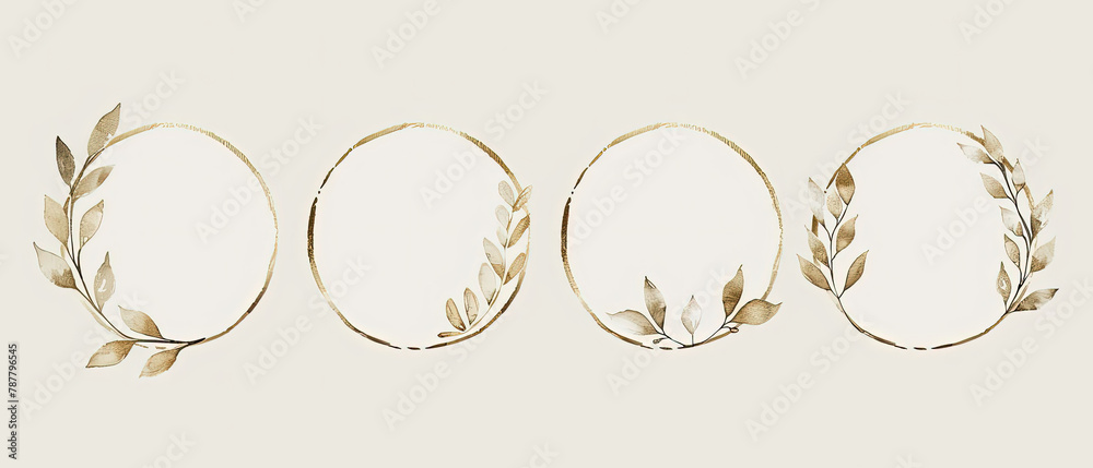 Obraz premium three oval mirrors with gold leaves and leaves on them