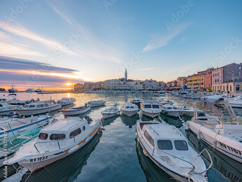Sunset view in Rovinj, an ancient town in Croatia.
