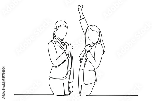Continuous one line drawing Happy work concept. Doodle vector illustration.