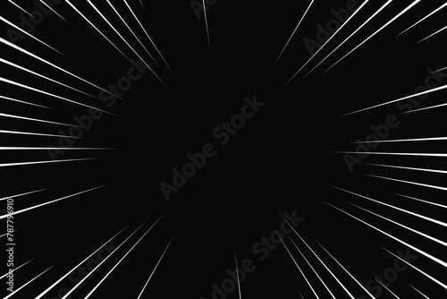 Fototapeta Naklejka Na Ścianę i Meble -  White radial comics style lines isolated on black background. speed abstract. Vector illustration. Anime Comic Speed Lines. Fast Speed line Black and White.