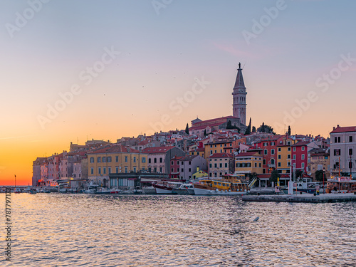 Sunset view in Rovinj, an ancient town in Croatia.