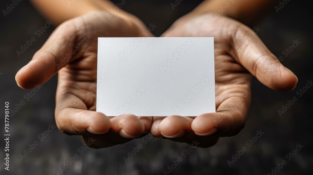 A hand holds a white paper against a black backdrop The paper is cradled in the palm of the left hand or Hand with white paper in A hand holds a white paper against a black backdrop The paper is cradled in the palm of the left hand or Hand with white paper in