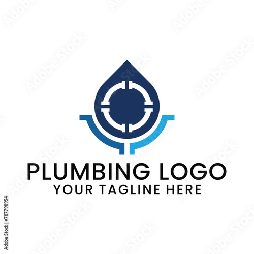 plumbing logo, emblem, creative symbol, vector icon with blue and modern shades