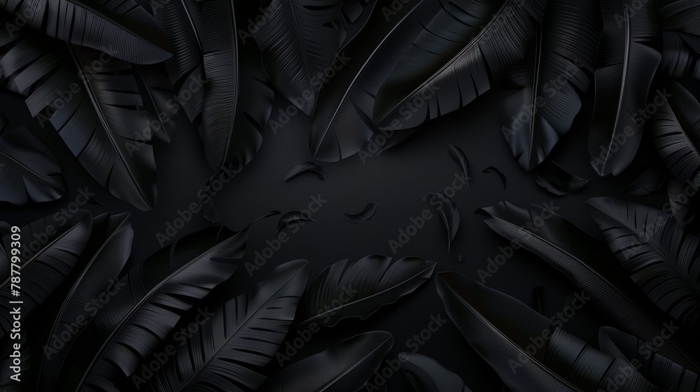 A black background with a bunch of black feathers in the middle A black background with a bunch of black feathers in the middle
