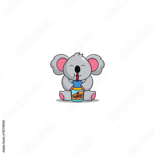 cute koala mascot logo design cartoon drinking boba illustration concept animal icon flat style photo