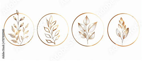 three oval metal wall art with gold leaves on a white background