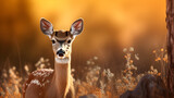 Closeup portrait of a buck deer with impressive antlers at forest Animal with blurred background
