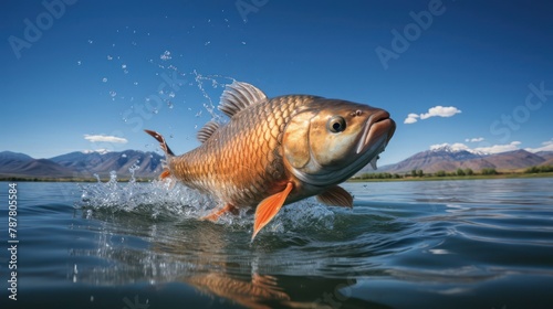 carp fish gracefully leaping above the water's surface