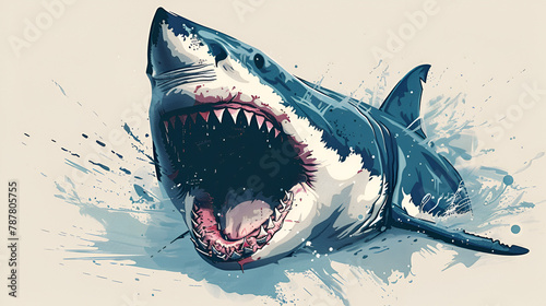 Shark logo Great white shark printed on a blue background  generative Ai