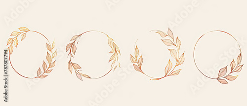 a image of a set of four oval frames with leaves