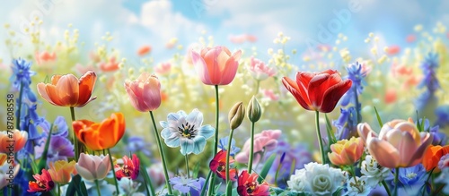 Background of blooming flowers in spring