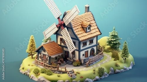 miniature tilt plastic windmill with toy vibes in isometric perspective1