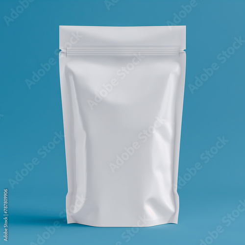 Blank white pouch mockup isolated on blue background