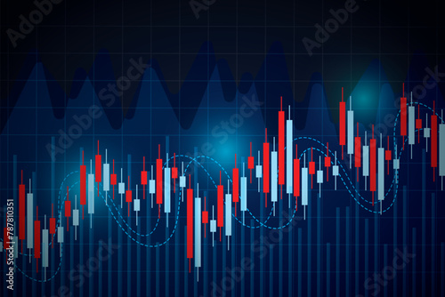 Forex and stock exchange chart vector illustration. Japanese candle stick graph of stock market trading. Finance and forex trade background