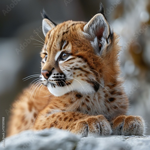 Beautiful Eurasian Lynx portrait on the rock   Wildlife scene from nature