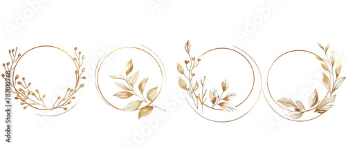 three gold frames with leaves and branches on them