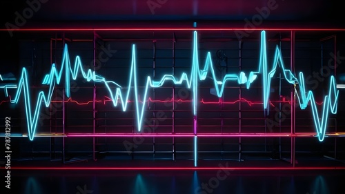 Pulse Line Illustration Symbolizing Love and Life, Abstract ECG Graph Displaying Heartbeat in Medical Setting, Heartbeat Wave on EKG Monitor, Merging Technology and Emotion, Electrocardiogram Screen 
