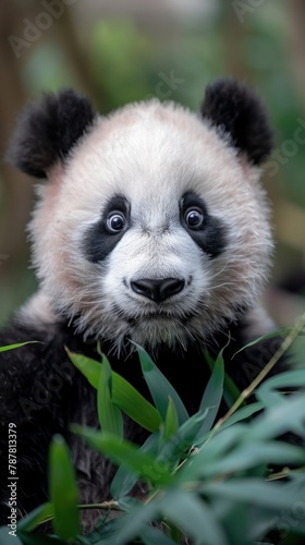 Close-up Portrait of a Curious and Intelligent Panda Bear
