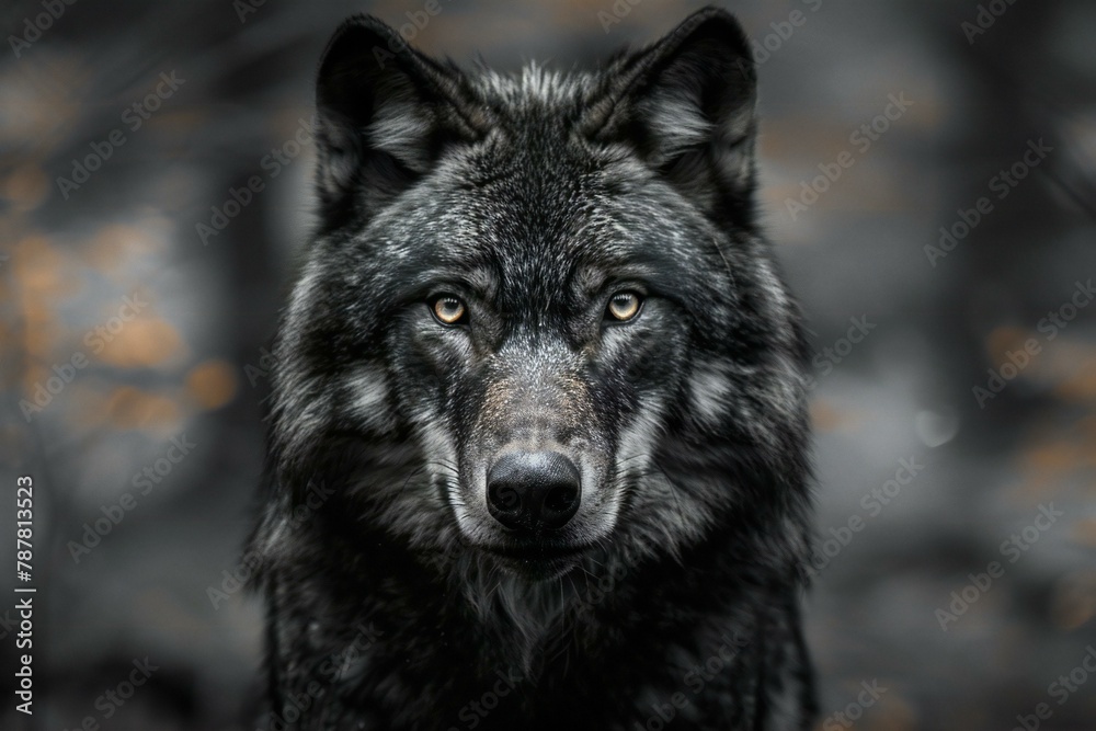Portrait of a wolf in the forest,  Gray wolf in the forest