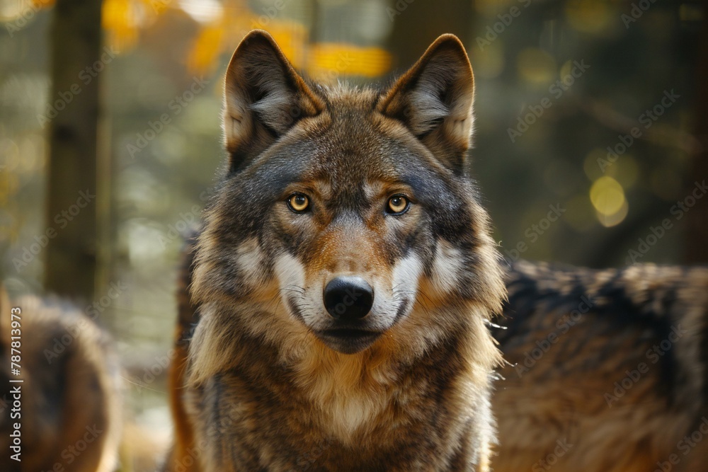Portrait of a wolf in the forest,  Close-up