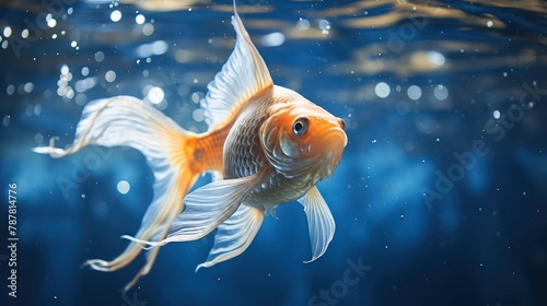 the beauty of a goldfish gracefully swimming near the water's surface