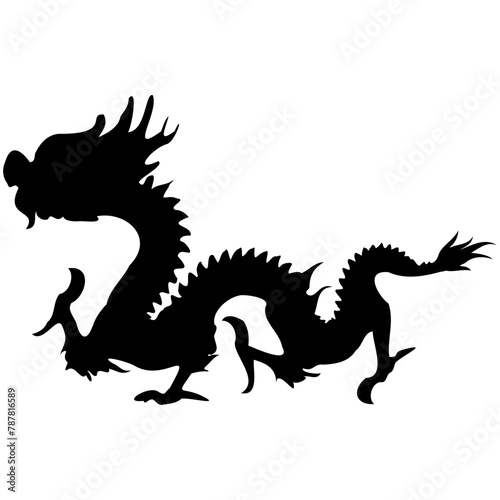 Chinese Dragon Silhouette on White Background. Black Dragon Silhouette © Denu Studios