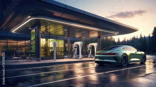 electric vehicles at charging stations photorealistic raw