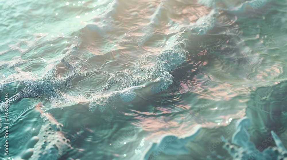 Oasis Serenity: Soft hues dance harmoniously in the undulating waters of an oasis, captured from above.