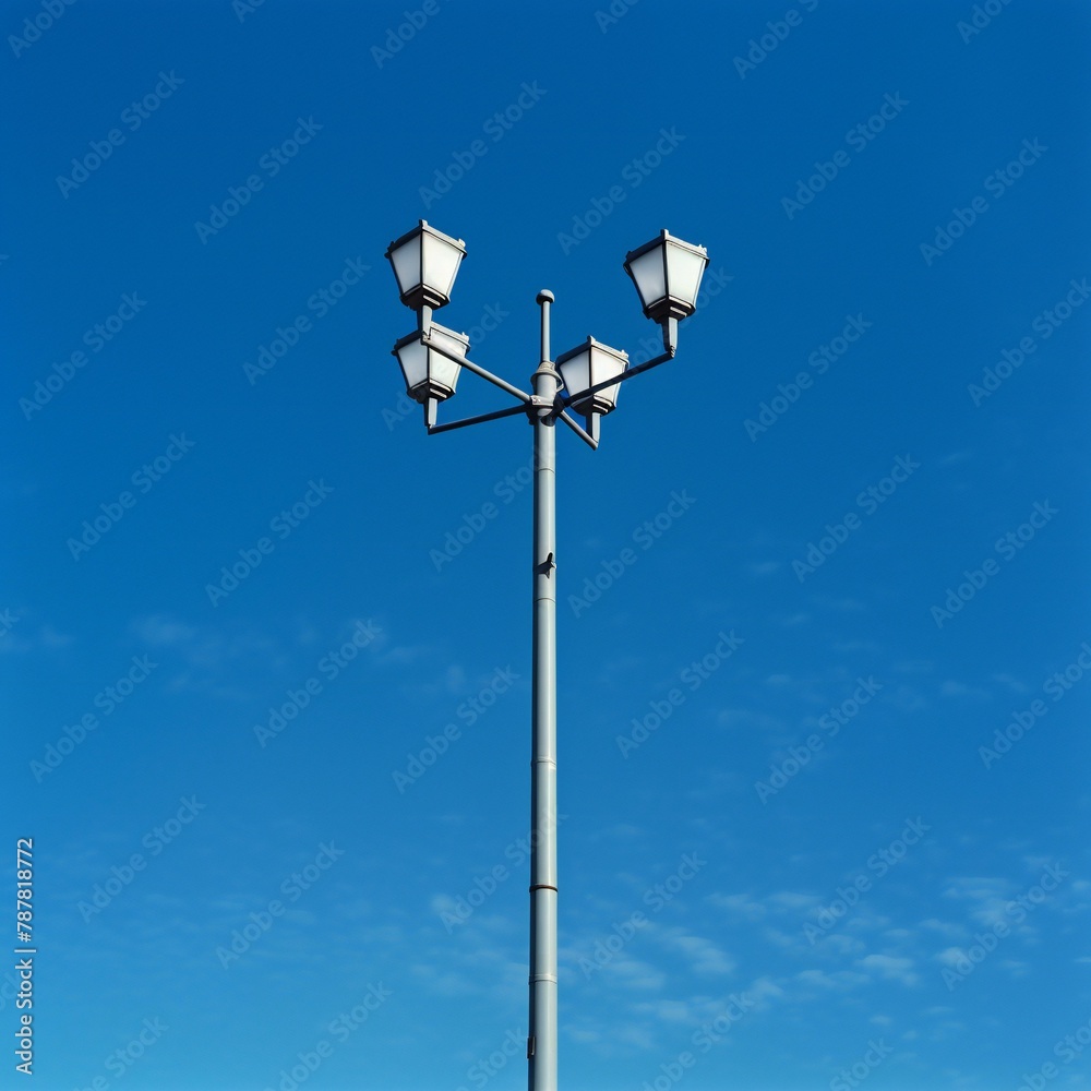 Lamp post on blue sky background,  Street light pole with street lamps