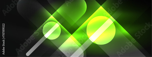 Symmetrical glowing neon circles in various patterns create a visually stunning entertainment display on a black background, resembling leaflike shapes in a terrestrial plant organism