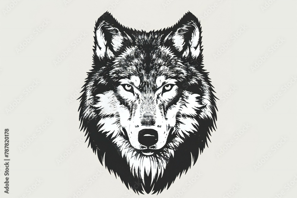 Wolf head  engraving illustration,  T-shirt apparel print design