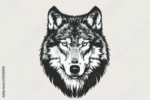 Wolf head engraving illustration, T-shirt apparel print design