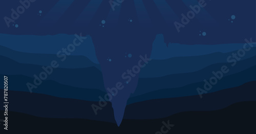 Dark blue water silhouette mariana trench underwater sea vector illustration