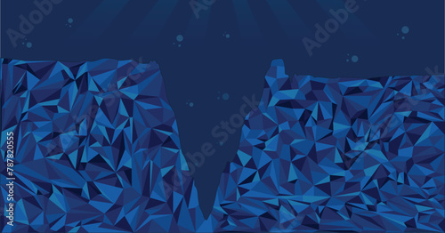 Abstract geometric triangle shapes mariana trench, dark blue water silhouette mariana trench, underwater sea vector illustration