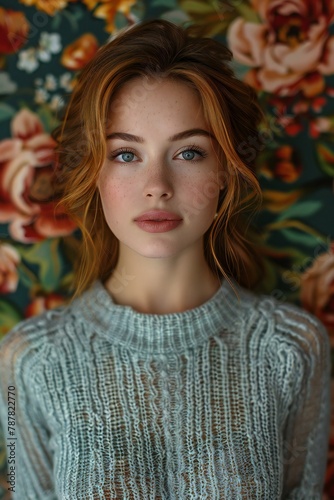 Portrait of a beautiful redhead girl with freckles