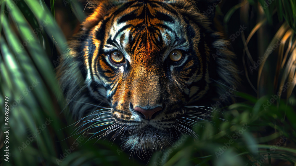 Close-up of a tiger face in the forest