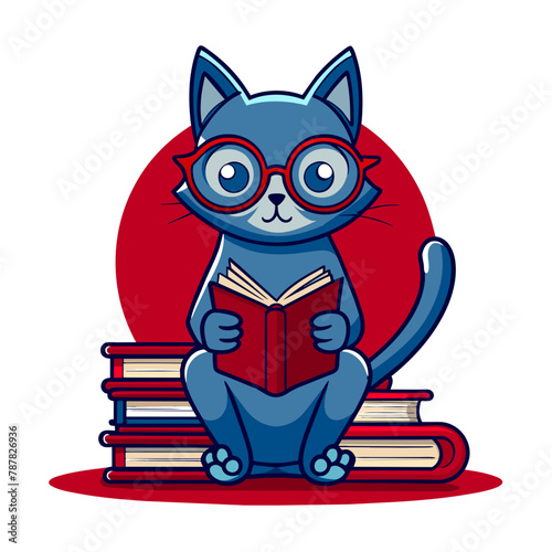 Cat with Books, Embodying the Roles of Both Teacher and Student