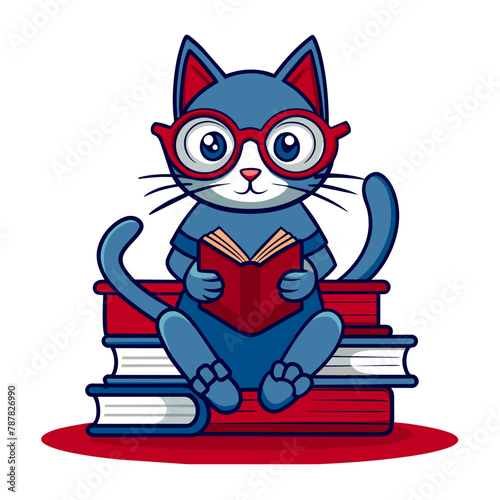 Cat with Books, Embodying the Roles of Both Teacher and Student