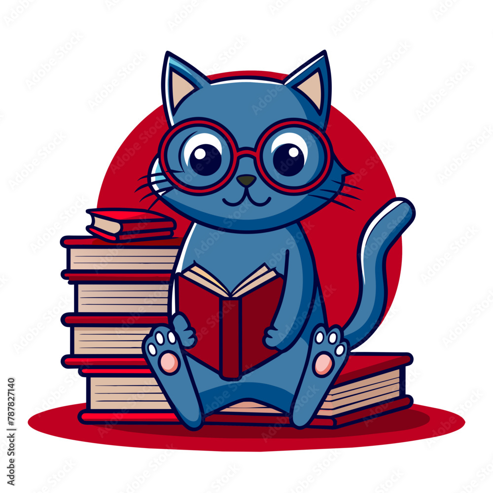 Cat with Books, Embodying the Roles of Both Teacher and Student