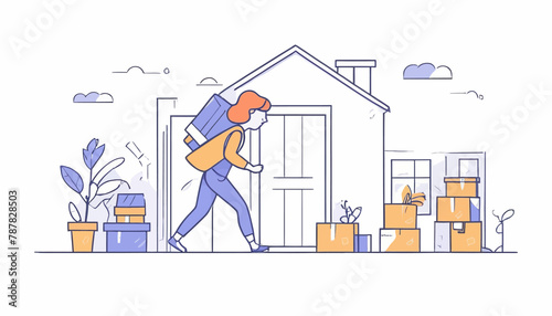 Doodle Art of a Girl Facing the Difficulties of Moving House