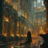 A man stands in a library with many books