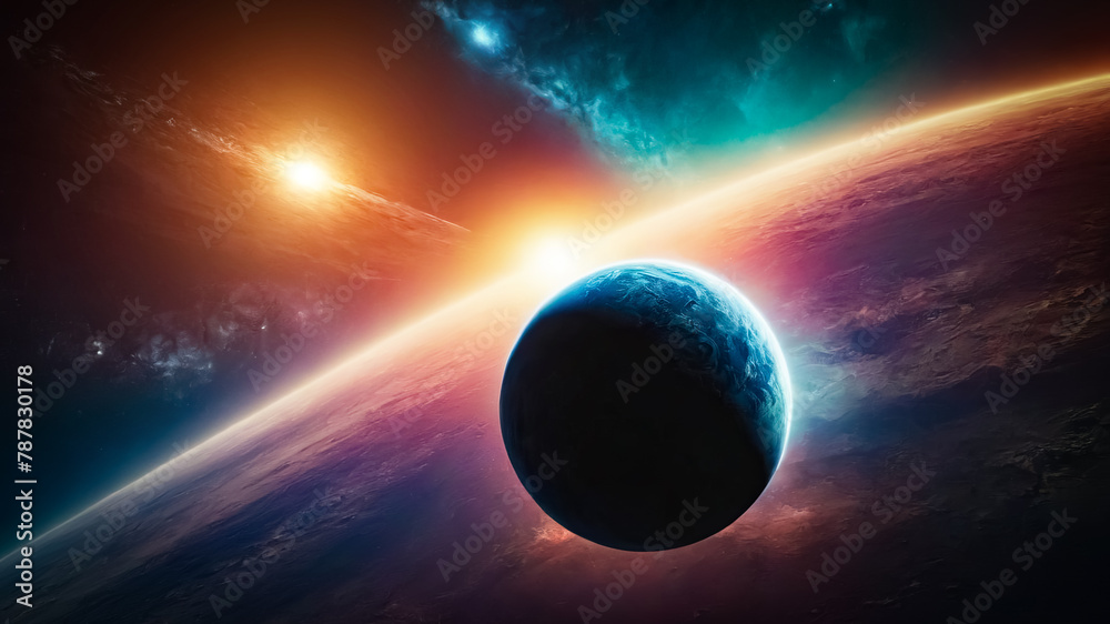 Naklejka premium Beautiful bright cosmic landscape as a background.