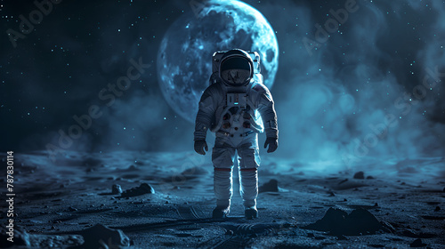 Spaceman or astronaut on the surface of moon, generative Ai photo