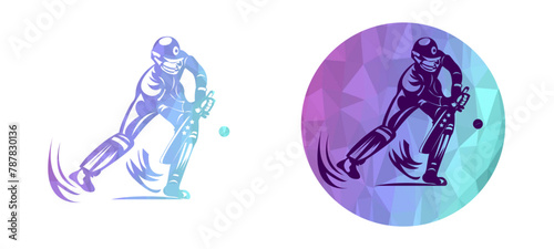 Batter playing defensive shot , vector of a batsman pose in filled and empty background, cricket leagues concept