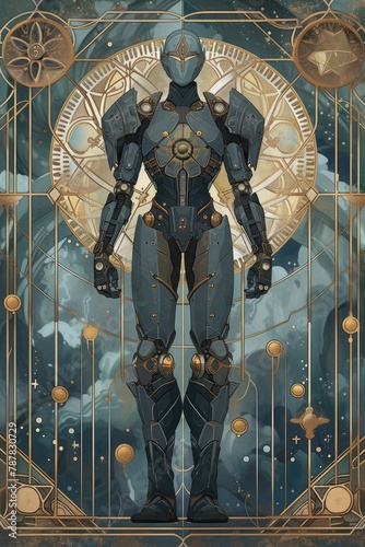 A Tarot deck featuring celestial robots, each card a futuristic blend of cosmic power and mechanical wonder 🤖✨ Dive into a universe of divination and technology! #CelestialMechanics photo